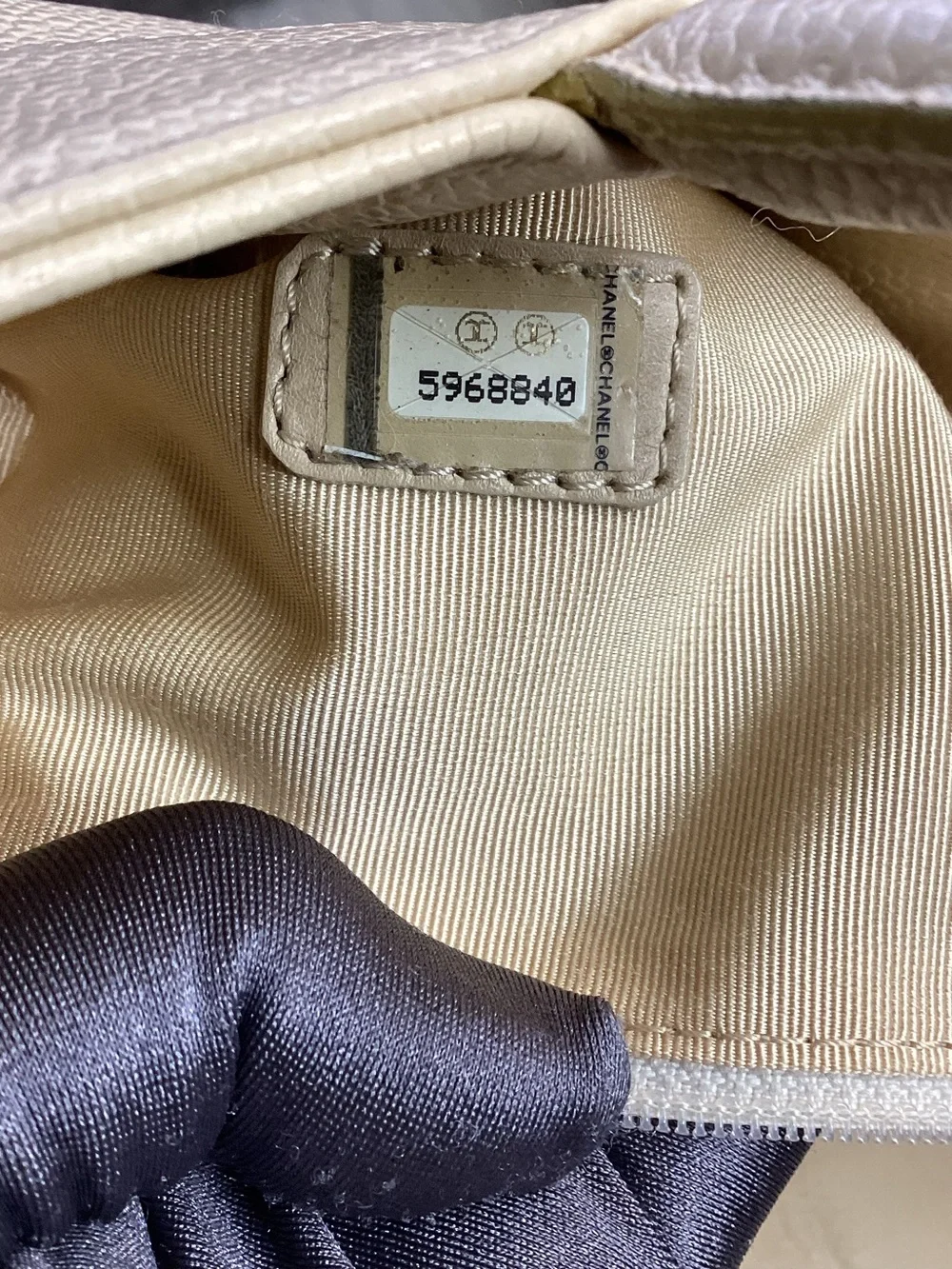 CHANEL Beige Caviar Leather CC Stitch Tote